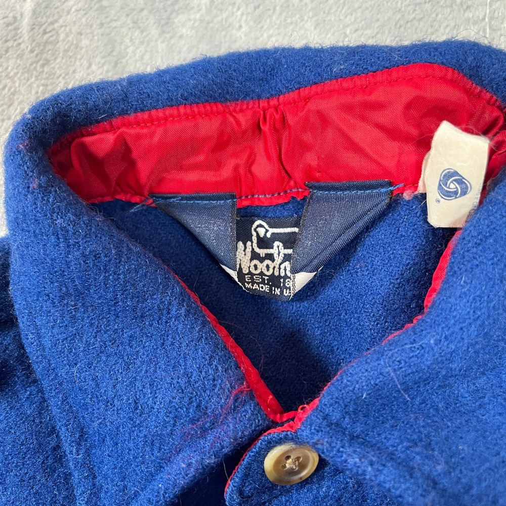 Woolrich Vintage Mens Blue Wool Blend Shirt Jacket Red Trim Made in USA 6012 S - Picture 7 of 8